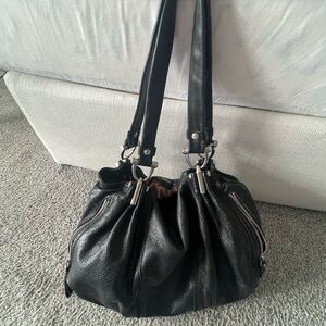 b. makowsky Black Pebbled Leather Shoulder Bag with Silver Hardware 100% leather